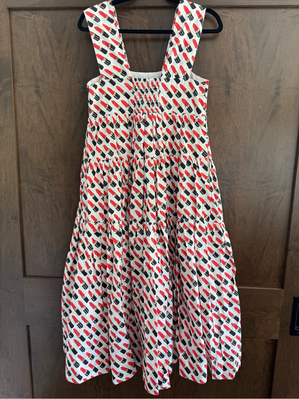 NWT Anthropologie Helena Square Neck Smocked Tiered Babydoll Dress Lipstick - Picture 2 of 4